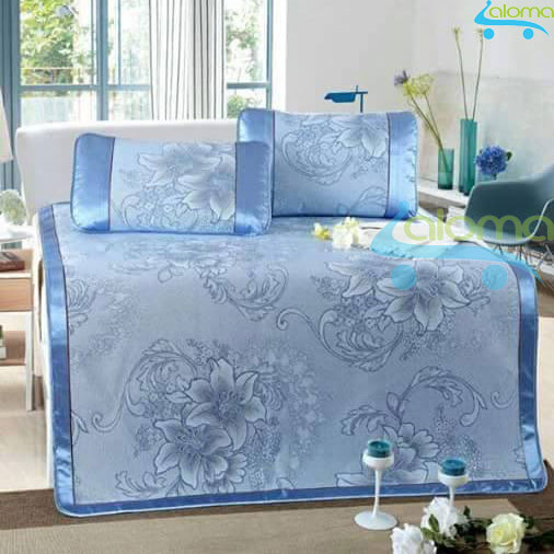 Chiếu lụa điều hòa cao cấp cho mùa hè họa tiết 3D kèm 2 vỏ gối loại 1.6m