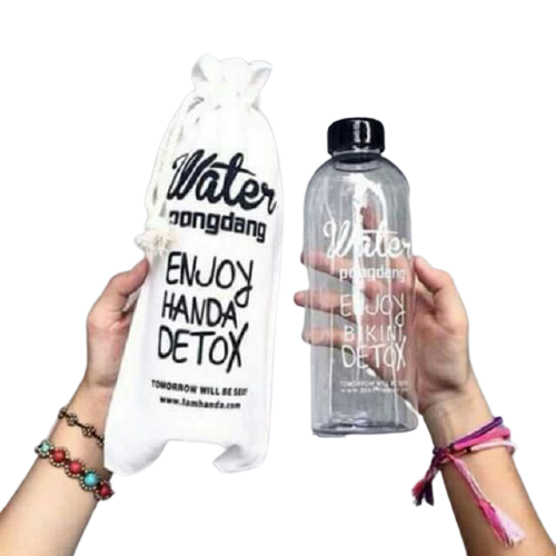 Bình Nước Detox Pongdang nhựa cao cấp 1000ml ( màu trong suốt ) + 1 Túi Vải - H SHOP VN