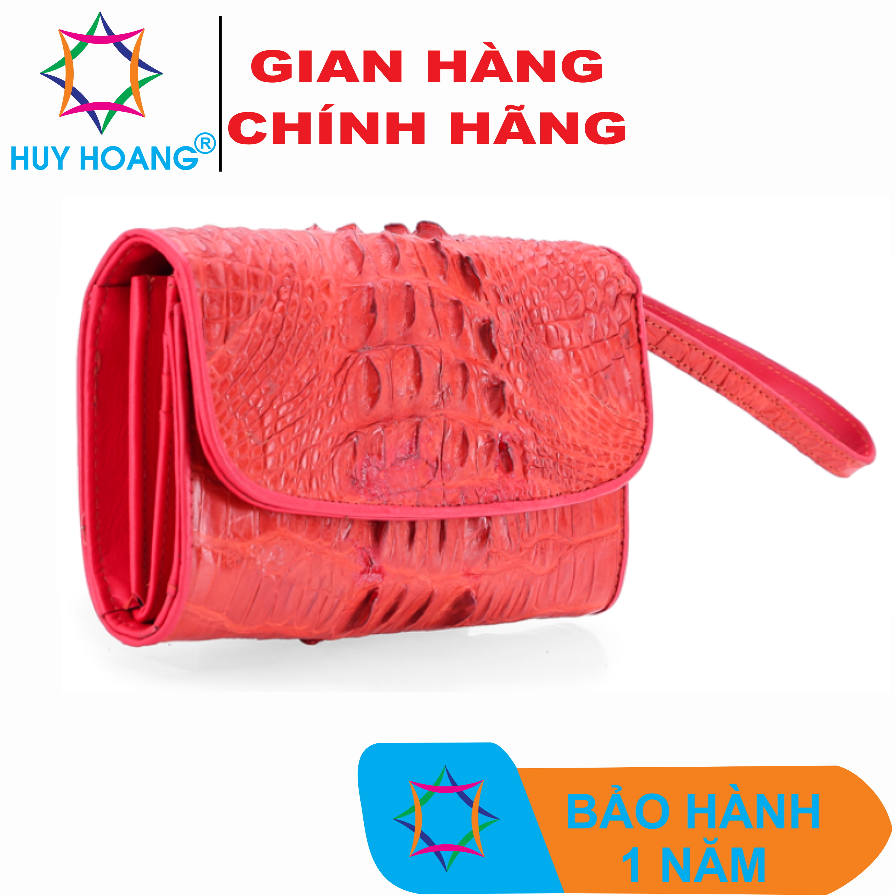 Th3290 - ví nữ da cá sấu 3 gấp gai màu đỏ