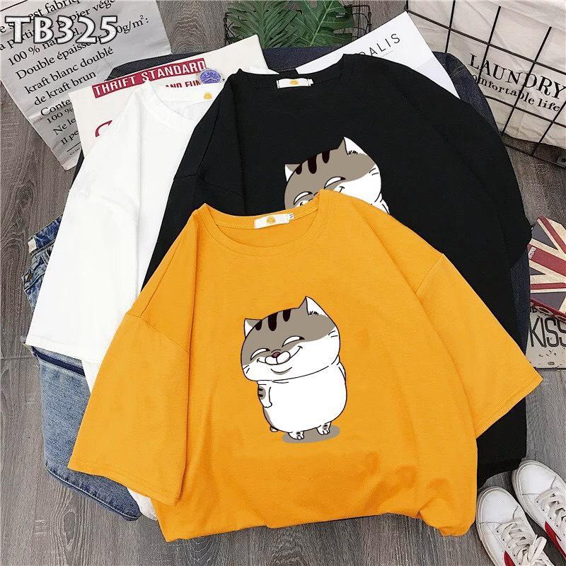 Áo thun nam nữ tay lỡ Mèo AMI BỤNG BỰ freesize 60 kg