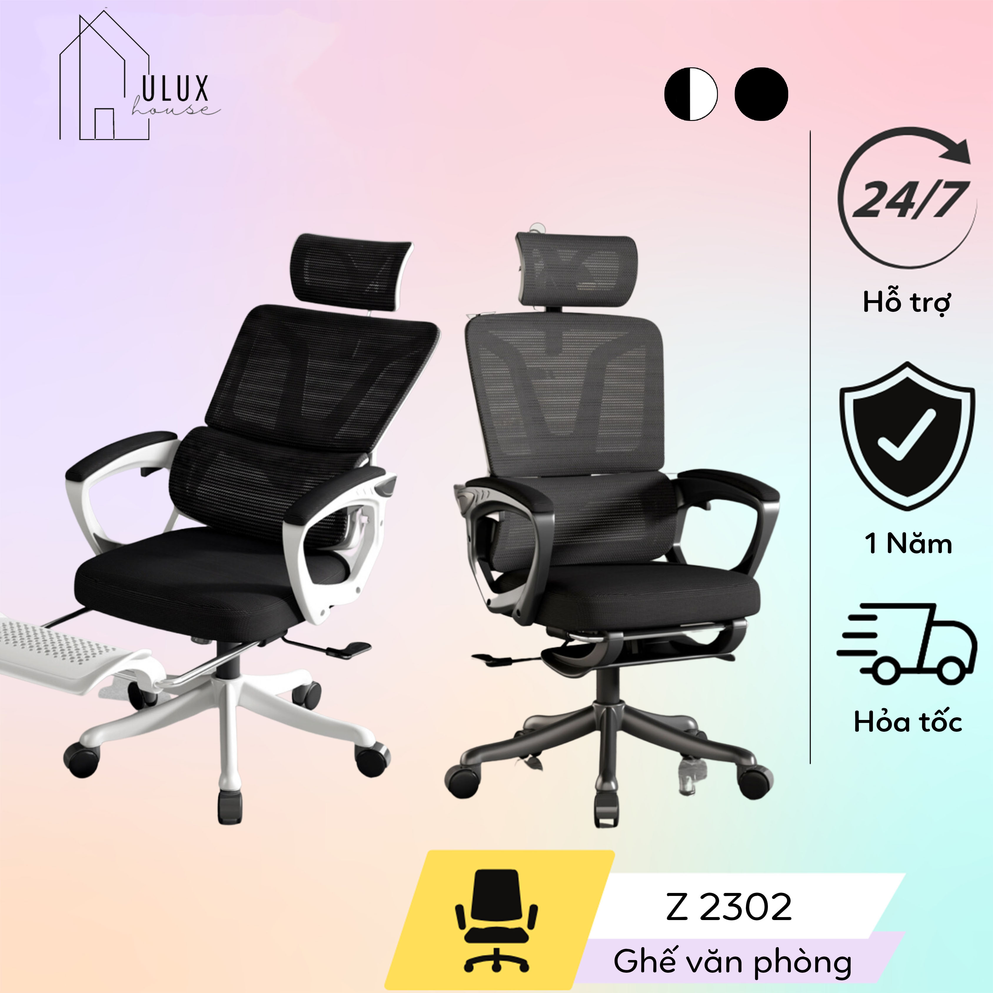 Ghế xoay văn phòng, ghế công thái học Z2302, đệm lưng tách biệt, giúp ngồi đúng tư thế giảm đau thắt lưng - ULux house