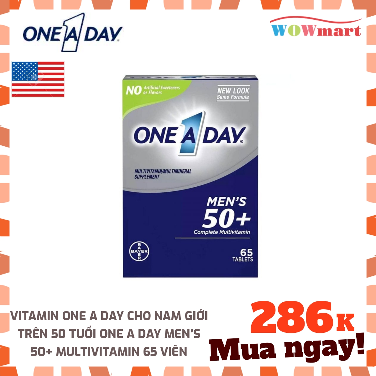 Vitamin one a day cho nam giới trên 50 tuổi one a day men’s 50+ multivitamin 65 viên