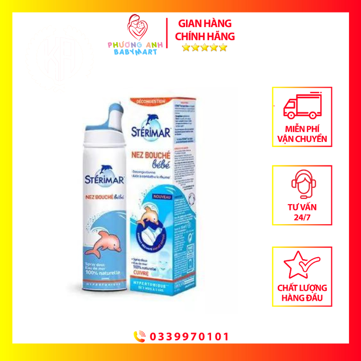 Xịt muối mũi sterimar nước biển sâu xịt mũi cá heo vàng, cam sterimar pháp 100ml