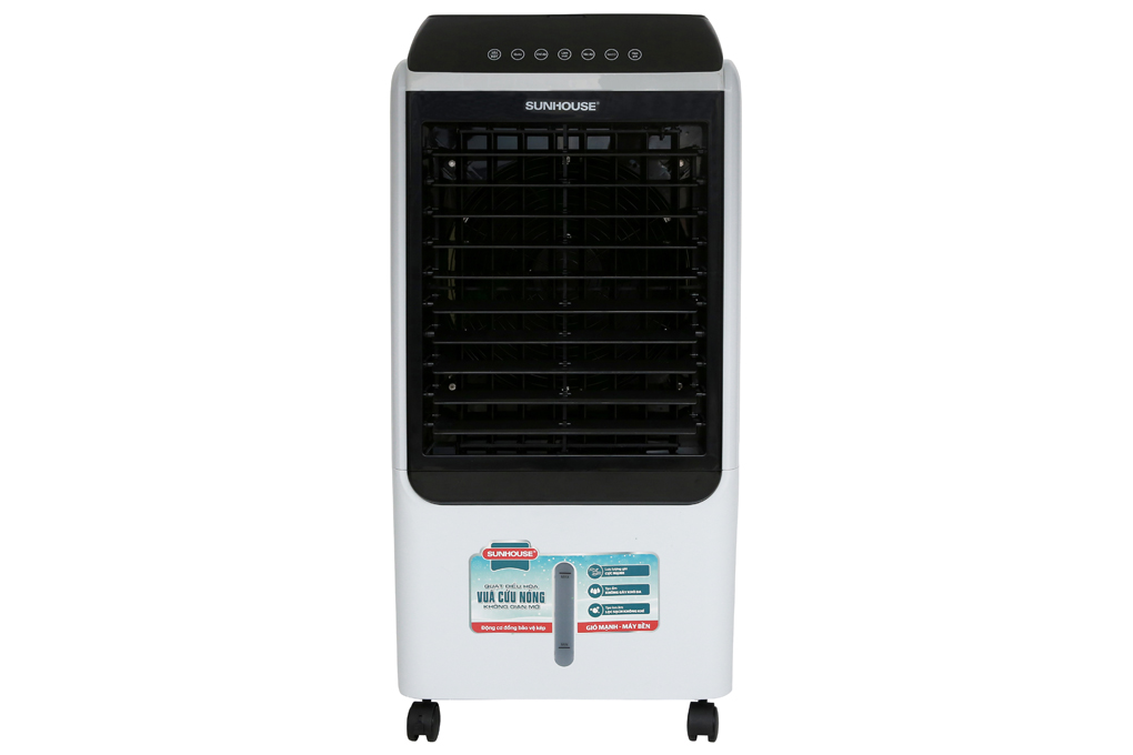 Quạt điều hòa sunhouse shd7727-phạm vi làm mát:phòng 25-30m² công suất:150w tốc độ gió:3 mức gió điều khiển:có remote đi kèmcảm ứng độ ồn cao nhất:65 db bình nước:40 lít