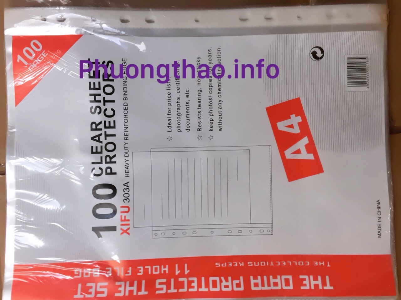 Sơ mi lỗ xifu 303A A4, 100 túi/tập.(bìa đựng giấy tờ a4)