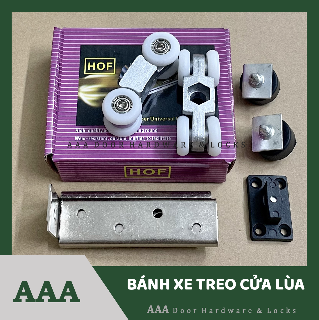 Bộ bánh xe treo con trượt cửa lùa nhôm - bánh xe treo hof cửa lùa