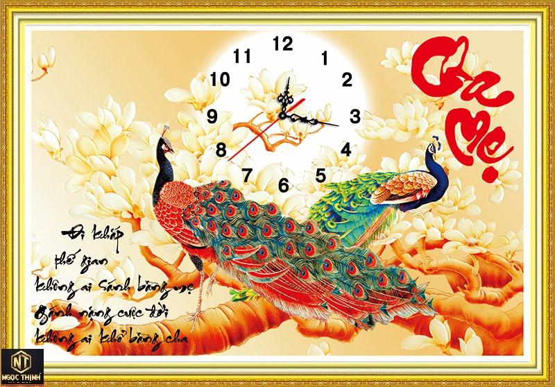 Tranh đính đá đồng hồ Cha Mẹ VS063 KT:80X55cm Siêu Thị Tranh Thêu