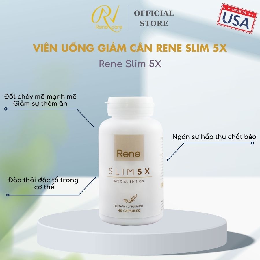 [CHÍNH HÃNG] Giảm Cân Rene Slim 5X [Đốt cháy mỡ;Giảm sự thèm ăn;Ngăn sự hấp thu chất béo;Đào thải độc tố trong cơ thể;Tăng cường vẻ đẹp cho da] 40 viên Tặng kèm Phấn nước EMPBEAU