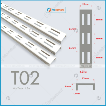 Thanh ray gắn tường đôi sơn tĩnh điện lỗ to HTD-T02