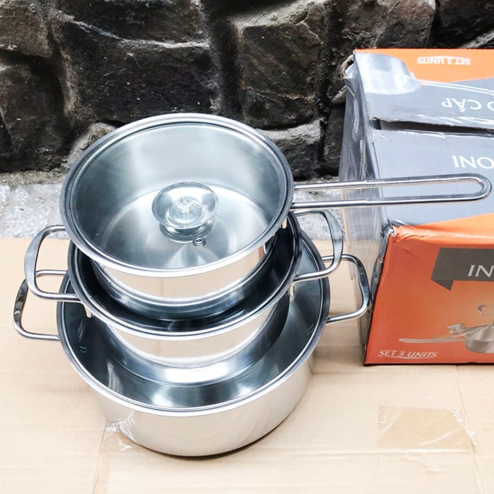Bộ 3 Nồi INOX Sharp - 1849 - NỒI INOX 3 MÓN CHÍNH HÃNG - BỘ NỒI 3 MÓN INOX