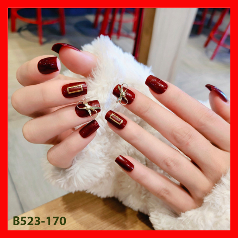 Bộ móng tay giả đẹp dài ngắn phong cách hàn quốc gồm 24 móng