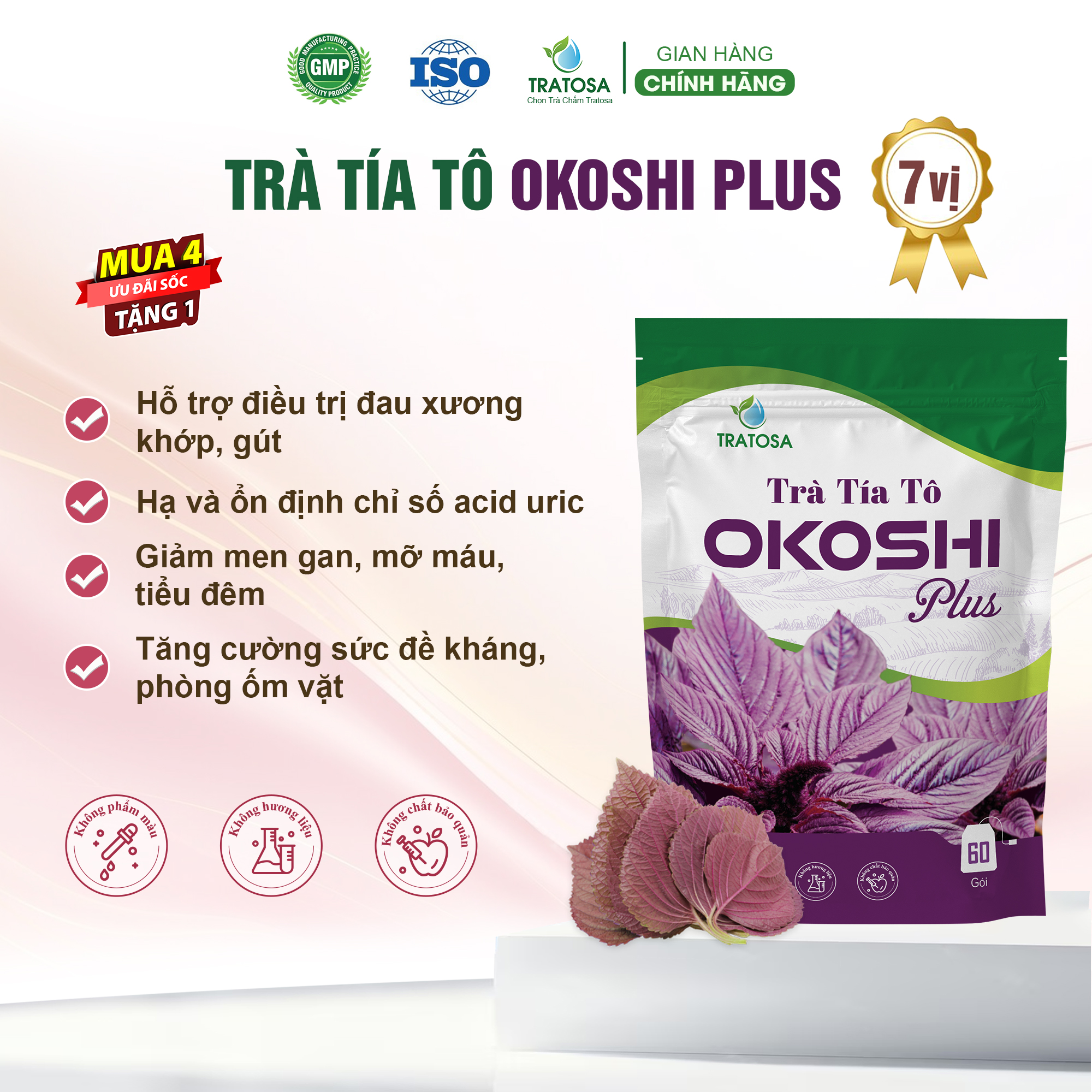 Trà Tía Tô Okoshi TRATOSA giúp giảm gút, đau xương khớp, giảm acid uric, tê bì tay chân gói 60 túi lọc