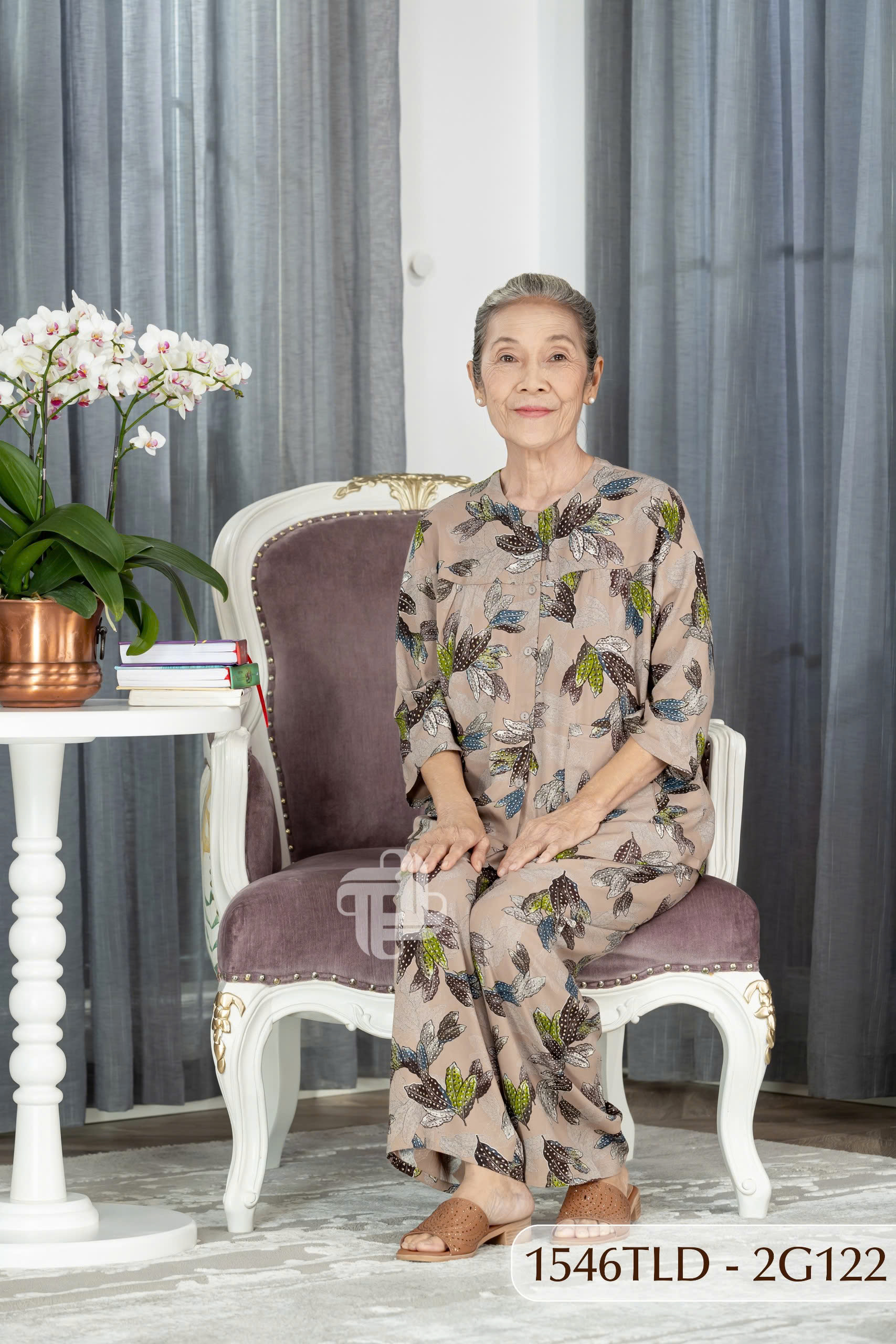 Đồ bộ Tole cho bà mặc nhà Thành Duyên hoa cổ tròn tay lỡ quần dài không rút thoáng mát - 1546TLD 03.2023