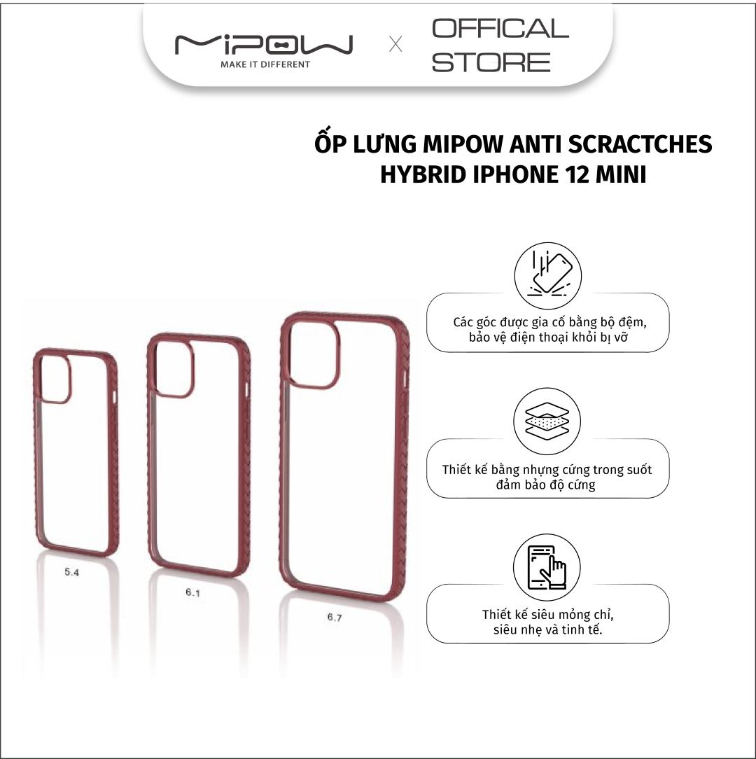Ốp Lưng MIPOW Anti Scractches Hybrid IPHONE 12 Mini I IPHONE 12 I 12 PRO I 12 PROMAX - Hàng Chính Hãng