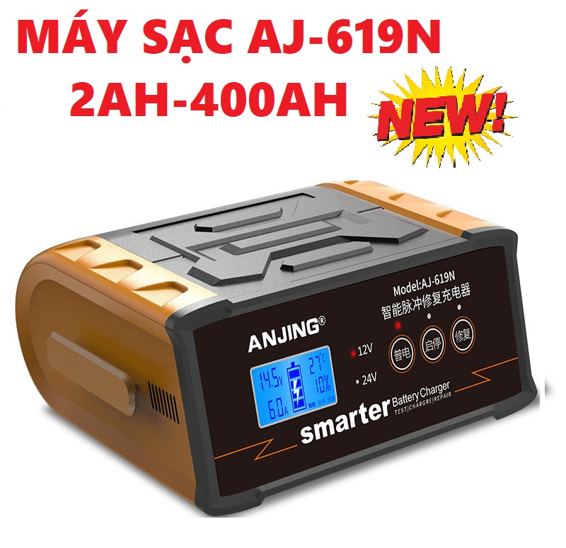 Máy sạc ắc quy và phục hồi bình ắc quy 12v 24v 400ah aj-619n - sạc acquy khu sunfat