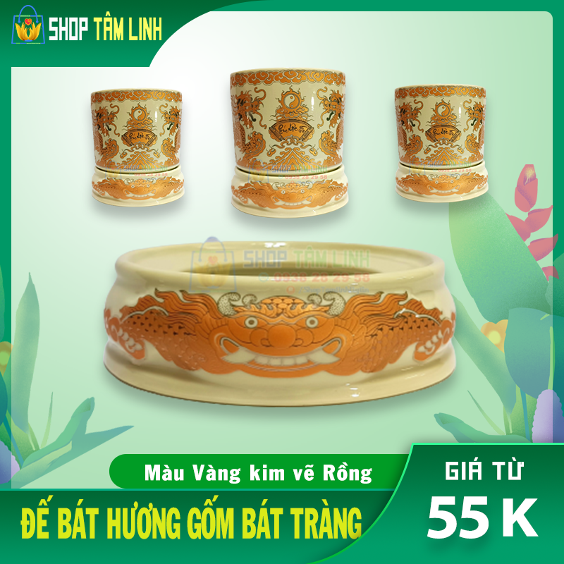 Đế bát hương gốm sứ Bát Tràng men vàng kim đồ thờ cúng shoptamlinh