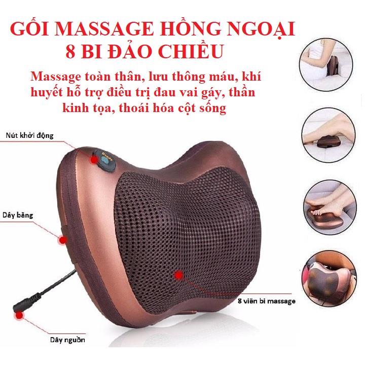 ﹍✾™ Gối massage hồng ngoại 8 bi matxa cổ lưng vai gáy toàn thân chính hãng - Máy massage xe hơi