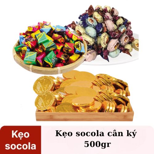 KẸO SOCOLA ĐỒNG TIỀN / SOCOLA VUÔNG/ SOCOLA HẠNH NHÂN CÂN KÝ TÚI 500GR - HÀNG CTY