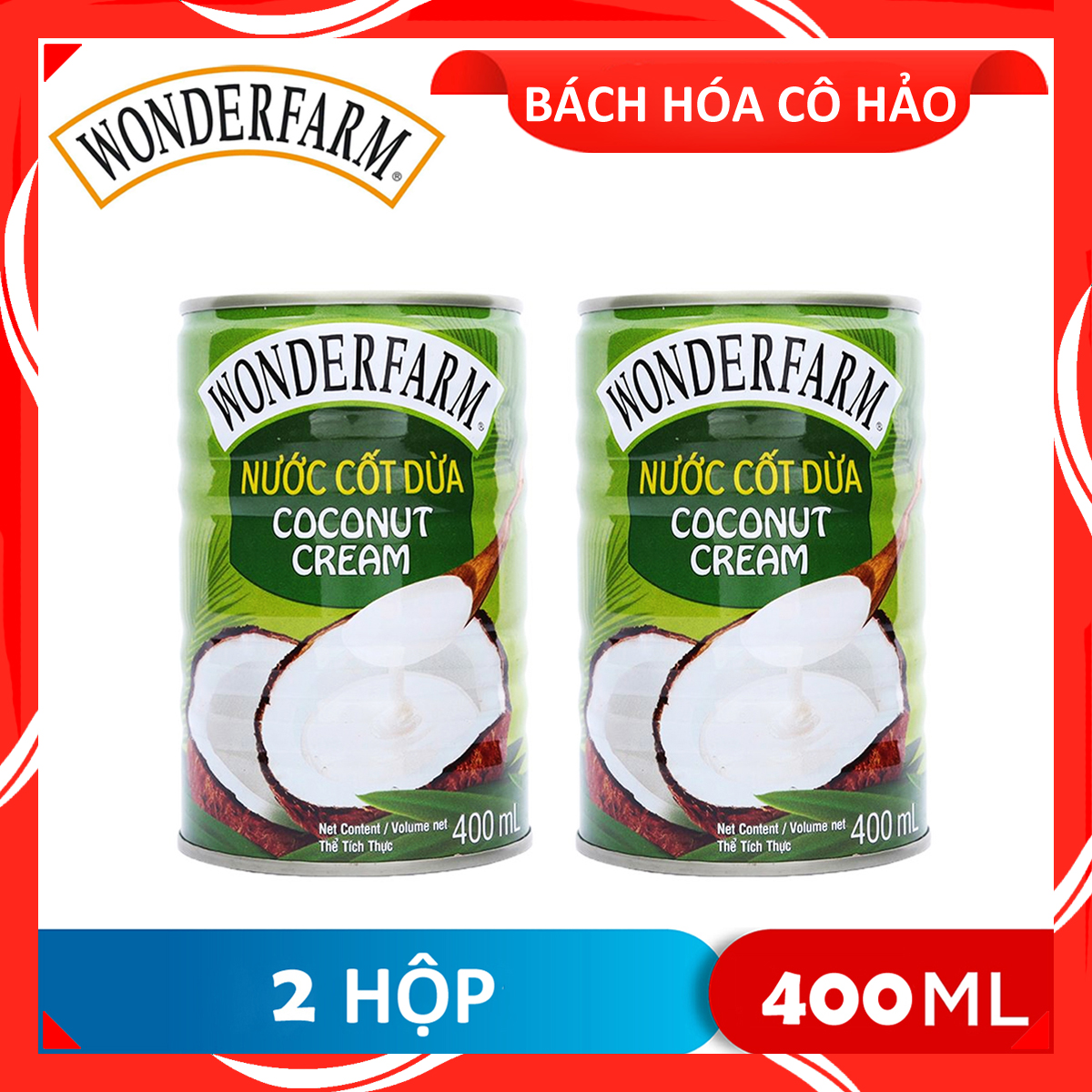 COMBO 2 HỘP NƯỚC CỐT DỪA COCONUT CREAM WONDERFARM 400ML