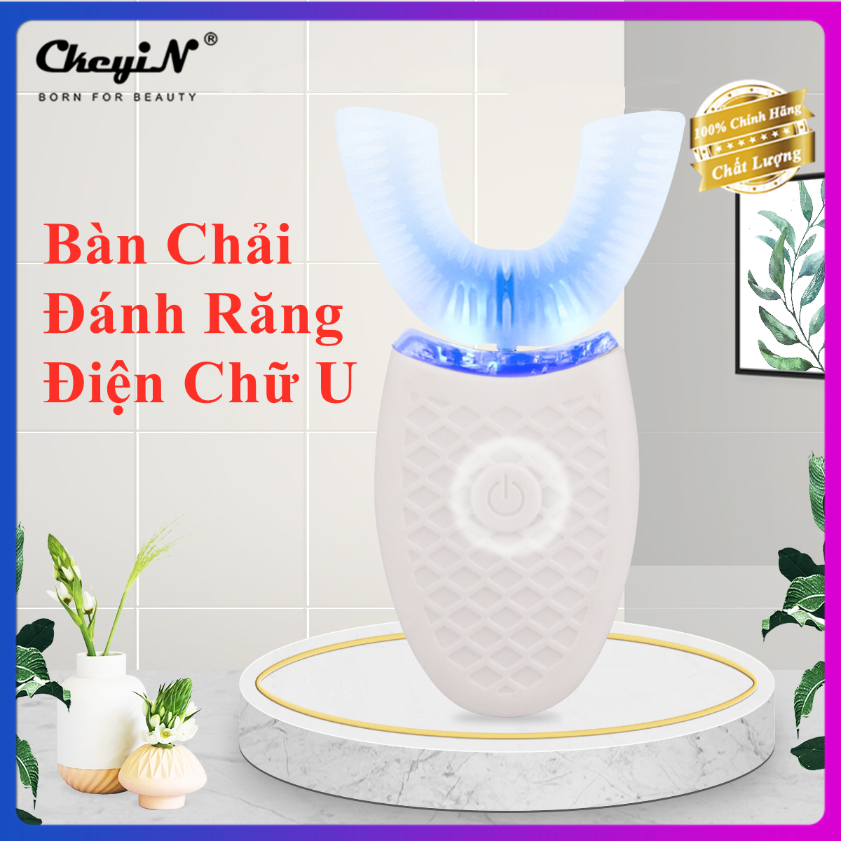 Bàn Chải Đánh Răng Điện Chữ U CkeyiN Với Ánh Sáng Xanh Bàn Chải Đánh Răng Chống Nước Sóng Siêu Âm Tự Động Hoàn Toàn Dành Cho Người Lớn DC127