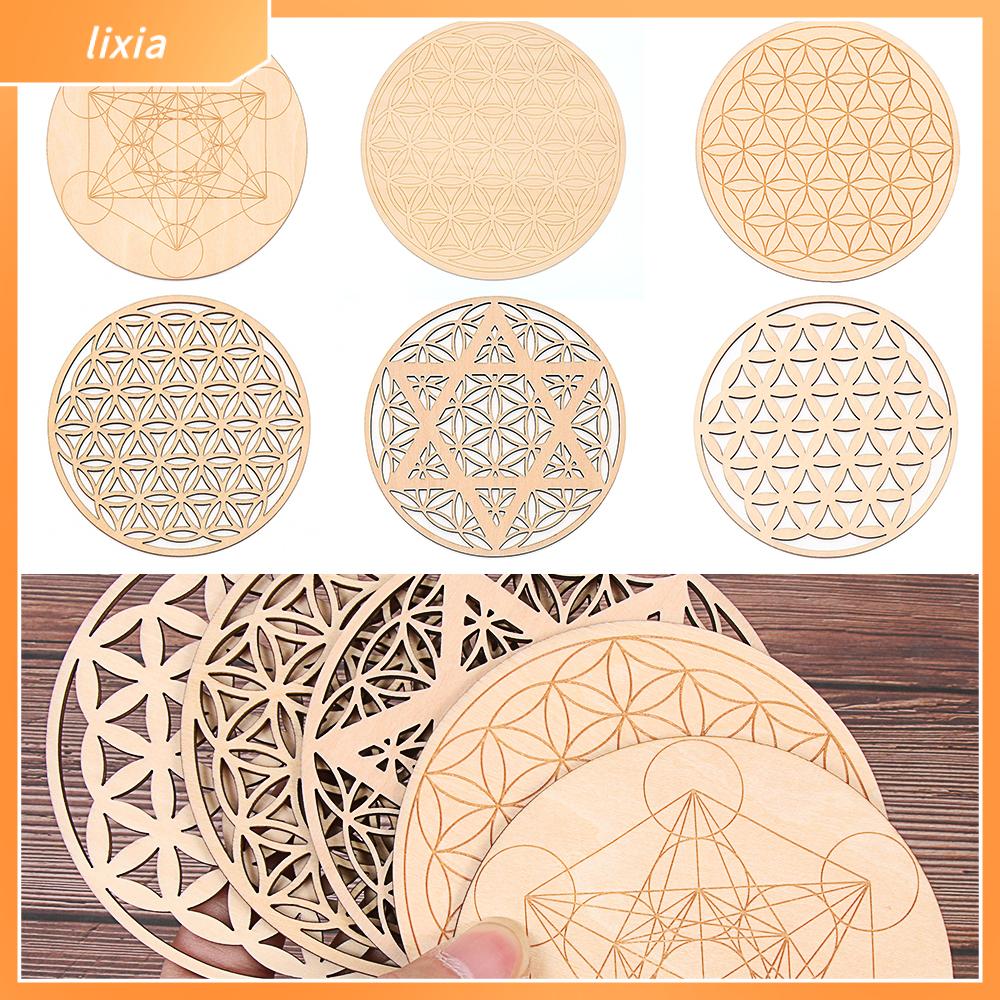 1 Cái Chakra Pattern Coaster Chakra Bông Hoa Sự Sống Biểu Tượng Tự Nhiên 7 Loại Gỗ Cạnh Tròn Vòng Tròn Khắc Coaster Cho Đá Bộ Pha Lê Chữa Bệnh Đồ Trang Trí Tự Làm