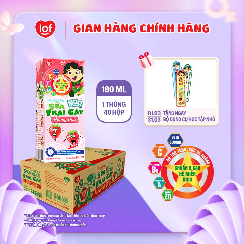 Sữa trái cây KUN vị dâu thùng 48 hộp x 180ml