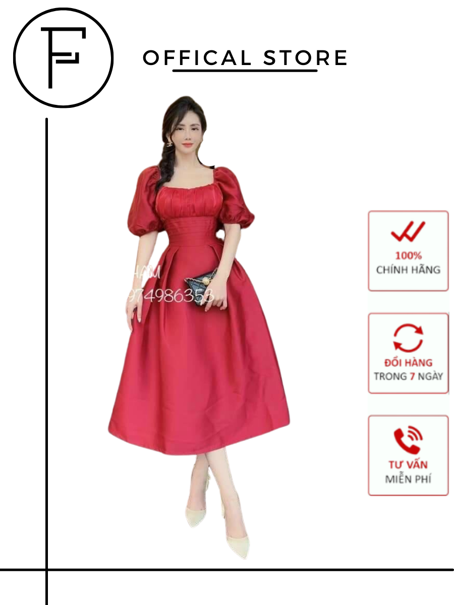 Đầm nữ F0111 đẹp kiểu dáng đầm xòe tay phồng cao cấp FEAT FASHION mẫu mới , chất liệu cotton lạnh & tơ sống cao cấp, sang trọng thanh lịch gợi cảm