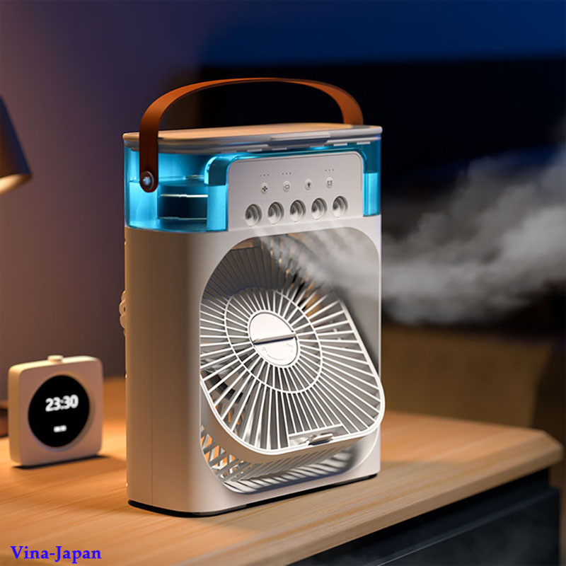 QUẠT ĐỂ BÀN, QUẠT HƠI NƯỚC 3 TỐC ĐỘ GIÓ, 5 LỖ THỔI HƠI NƯỚC, QUẠT CÓ HẸN GIỜ, CÓ ĐÈN LED 7 MÀU, DUNG TÍCH 600ML