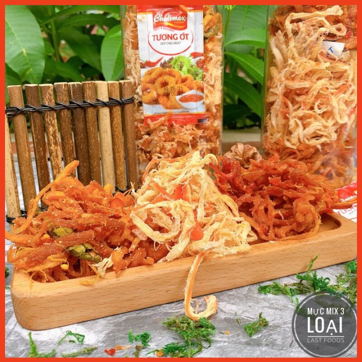 Mực khô mix 3 vị 300g⚡FREE SHIP⚡khô mực, khô mực hấp nước dừa, khô mực tẩm gia vị, mực khô, mực khô xé sợi, đồ ăn vặt