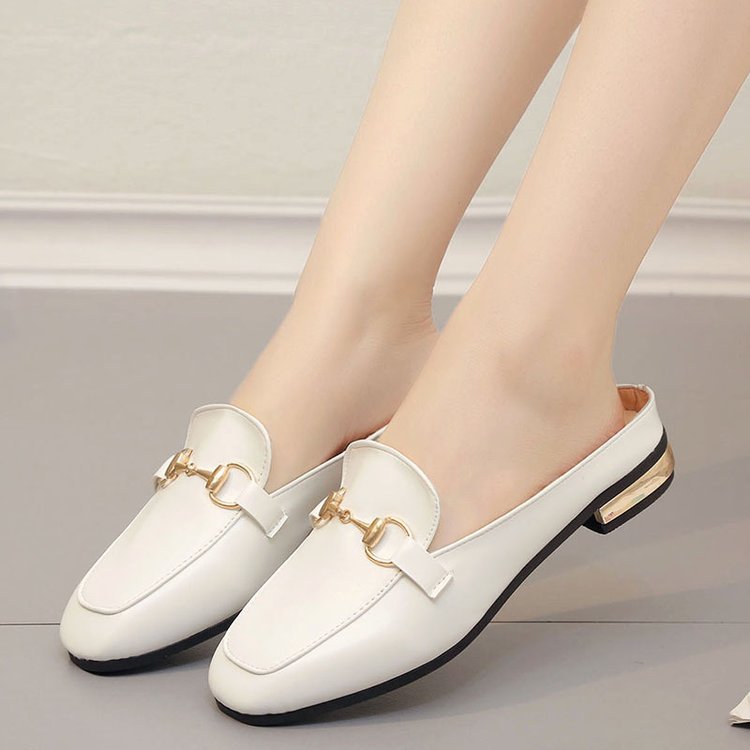 Giày sục nữ da mềm êm chân gót cao 2cm màu trắng đen