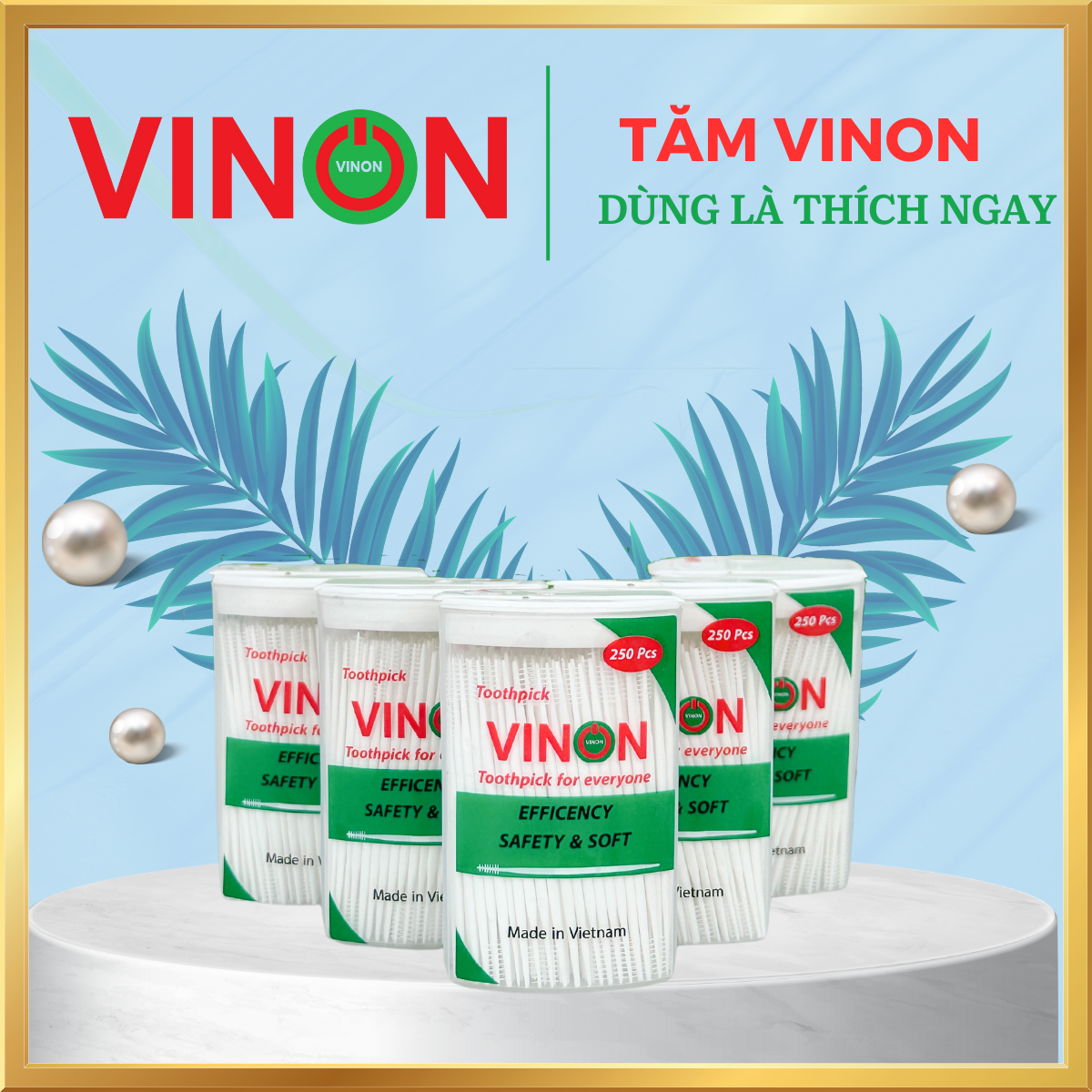 Tăm Vinon - Lựa Chọn Hoàn Hảo Cho Răng Miệng (Combo 5 Hộp x hộp 250 tăm) (1250 tăm) MS02