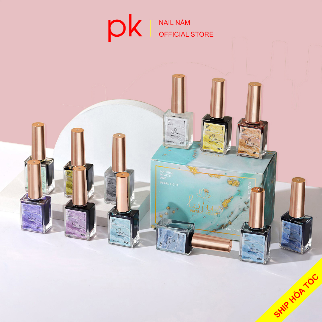 Set cồn loang nhũ, gel tạo loang nhũ 12 màu Lotus cao cấp - Tặng kèm bảng màu
