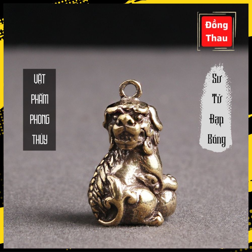 Tượng Nhỏ Bằng Đồng Hình Sư Tử Chơi Bóng (Kích Thước: 1.8 x 2.8cm)