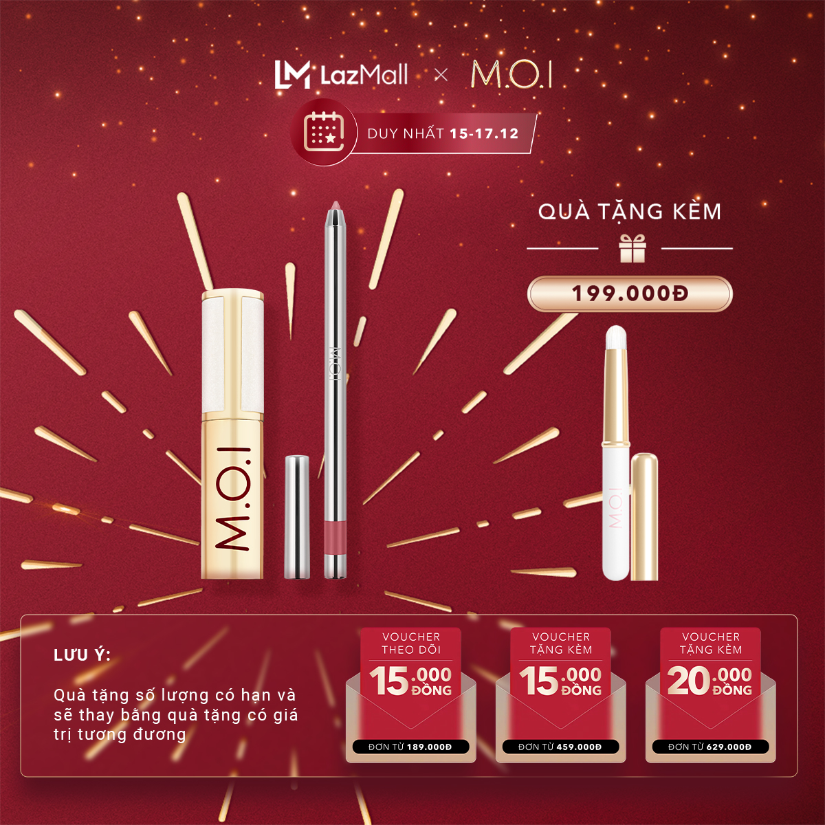 Bộ đôi Son kem lì mỏng mịn, nhẹ môi M.O.I Phiên bản mùa lễ hội và Chì kẻ viền môi Perfect Shape Lip Liner