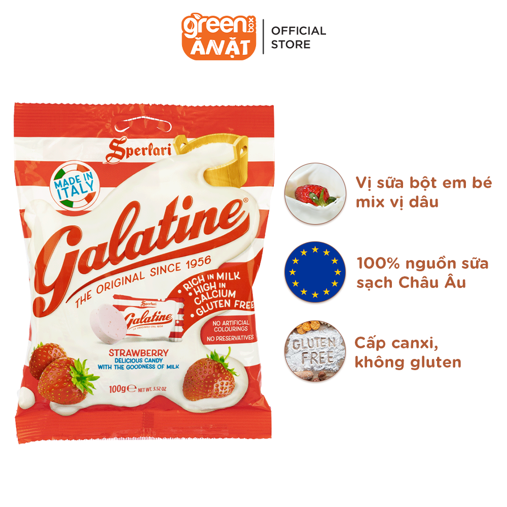 Kẹo sữa nguyên chất viên nén vị dâu Galatine Ý 100g