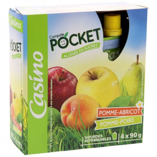 Mứt Táo Casino Hộp 4 Túi x 90g (Ít đường <30%) Nhập Khẩu Chính Hãng - Casino Compote Pocket Allégée en Sucres Pomme
