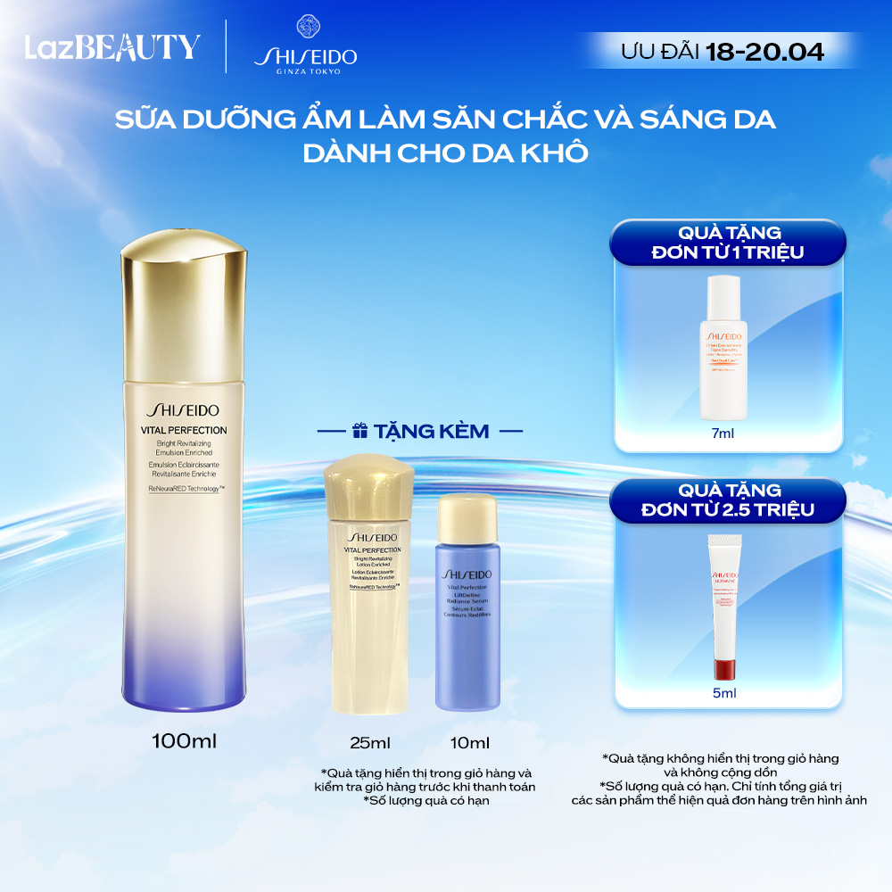 Sữa dưỡng ẩm làm săn chắc và sáng da Shiseido Vital Perfection Bright Revitalizing Emulsion Enriched 100ml