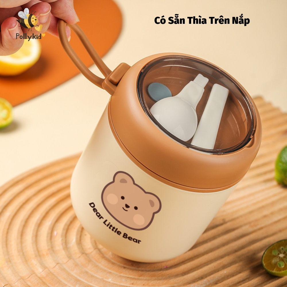 Bình ủ cháo giữ nhiệt Gấu nâu inox 304 Dear Bear tiện lợi, bình ủ cháo giữ nhiệt đựng thức ăn cho bé