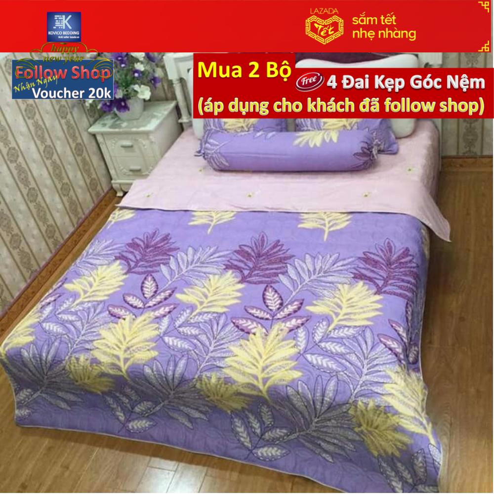Bộ chăn ga gối poly Lá me 1m8x2m