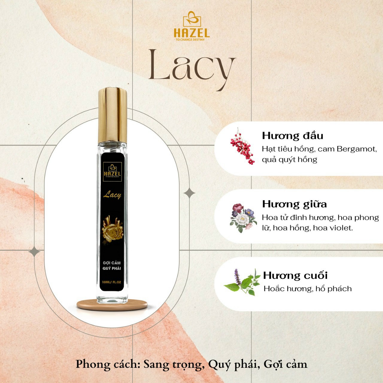 Nước hoa lưu hương tới 8 tiếng hazel hương lacy sang trọng-quý phái-gợi cảm 10ml women