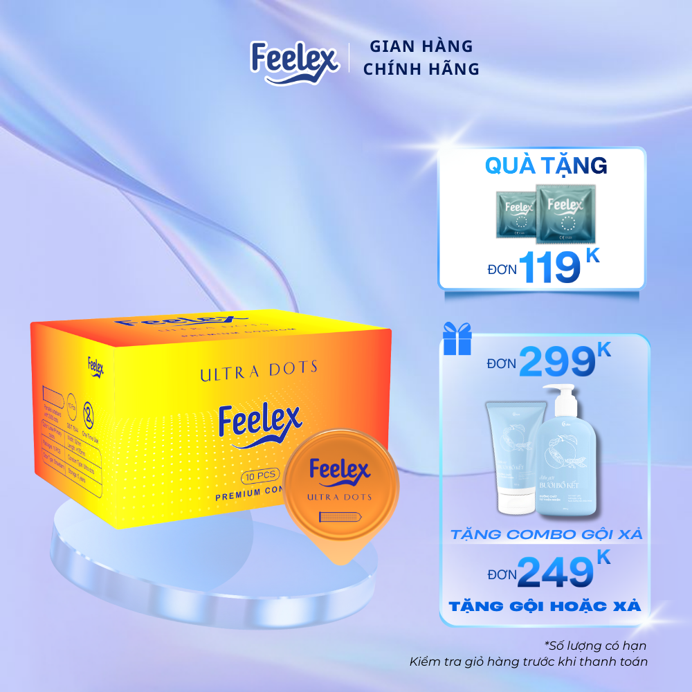 Bao cao su siêu gai Feelex Ultra Dots nhiều gel bôi trơn hộp 10 bcs