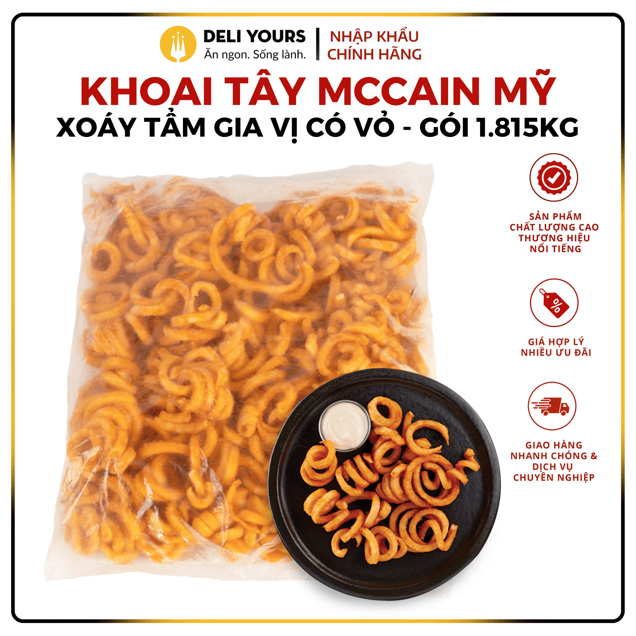 Khoai Tây Xoáy Tẩm Gia Vị Có Vỏ Grade A Gói 1,815kg - Khoai Tây McCain Mỹ Chính Hãng [NHẬP KHẨU MỸ] Ăn Vặt | Deli Yours