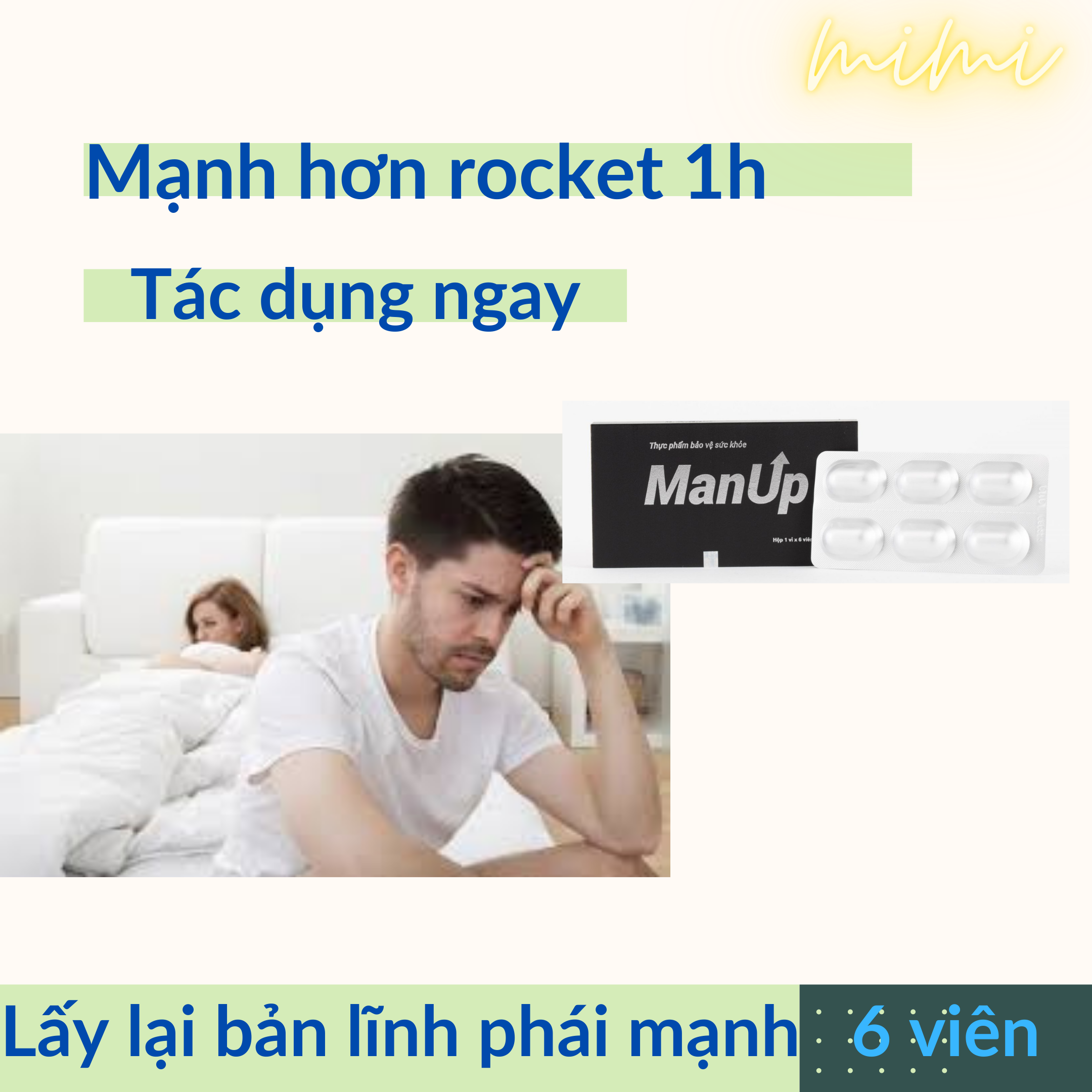 [THẾ HỆ MỚI ROCKET 1H-CHỈ CHO XUẤT KHẨU] Bổ thận nhanh dùng trước 30ph Manup tăng cường sinh lý nam, bồi bổ sức khỏe-Hộp 6 viên dùng cho 6 lần-Che tên khi giao hàng