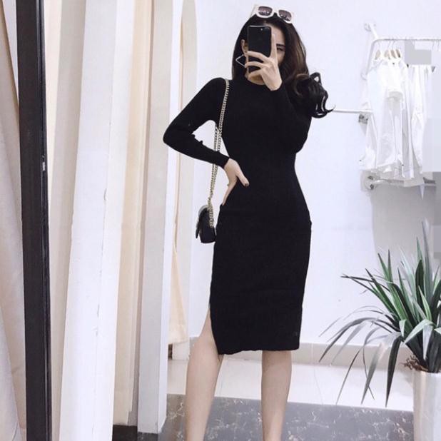 Váy body thun gân xẻ hông