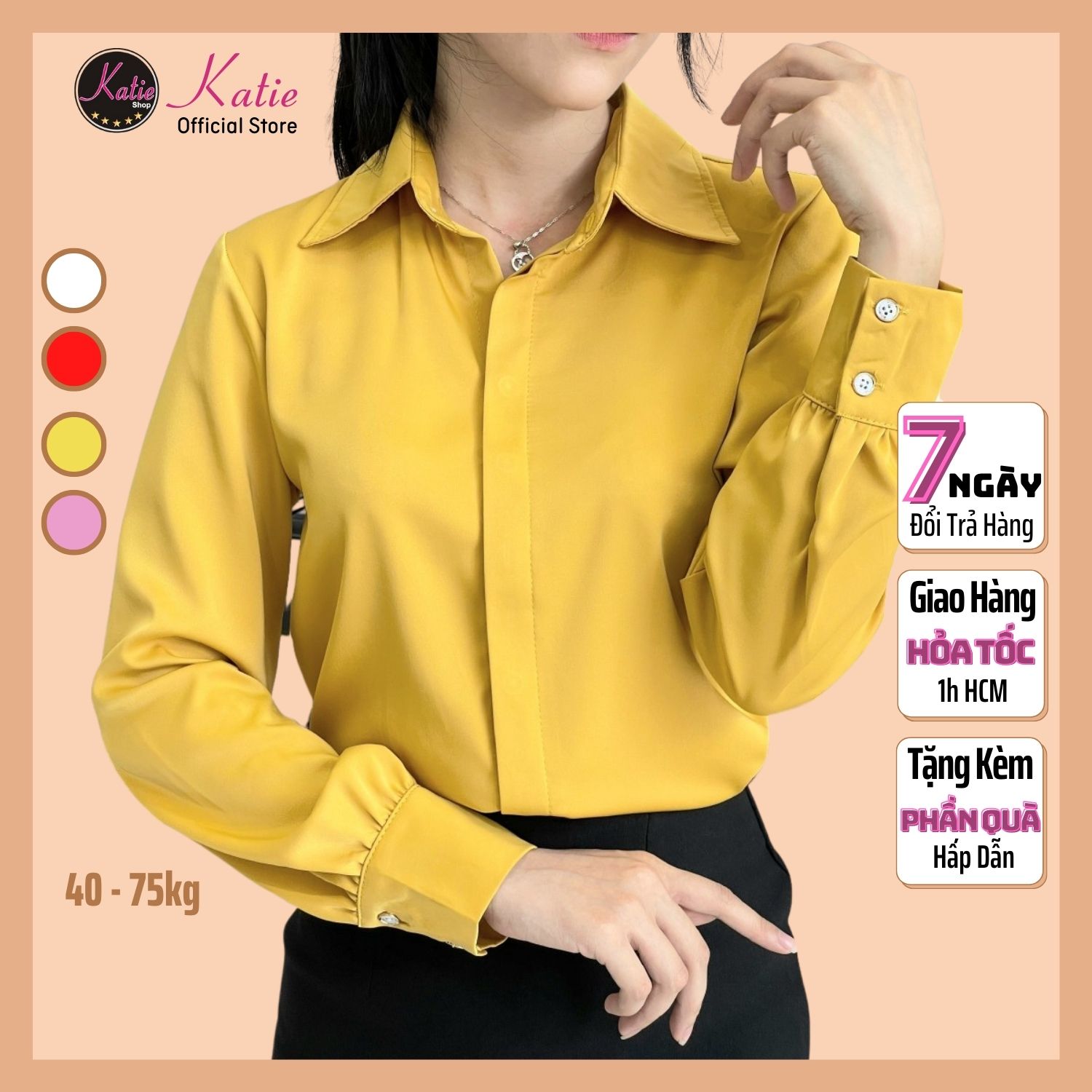 Áo sơ mi nữ công sở Katie, Chất áo sơ mi nữ Lụa Ngọc Trai cao cấp cực sang trọng không nhăn, có áo somi nữ Bigsize, áo somi nữ tay dài phù hợp cho các nàng công sở,... AL