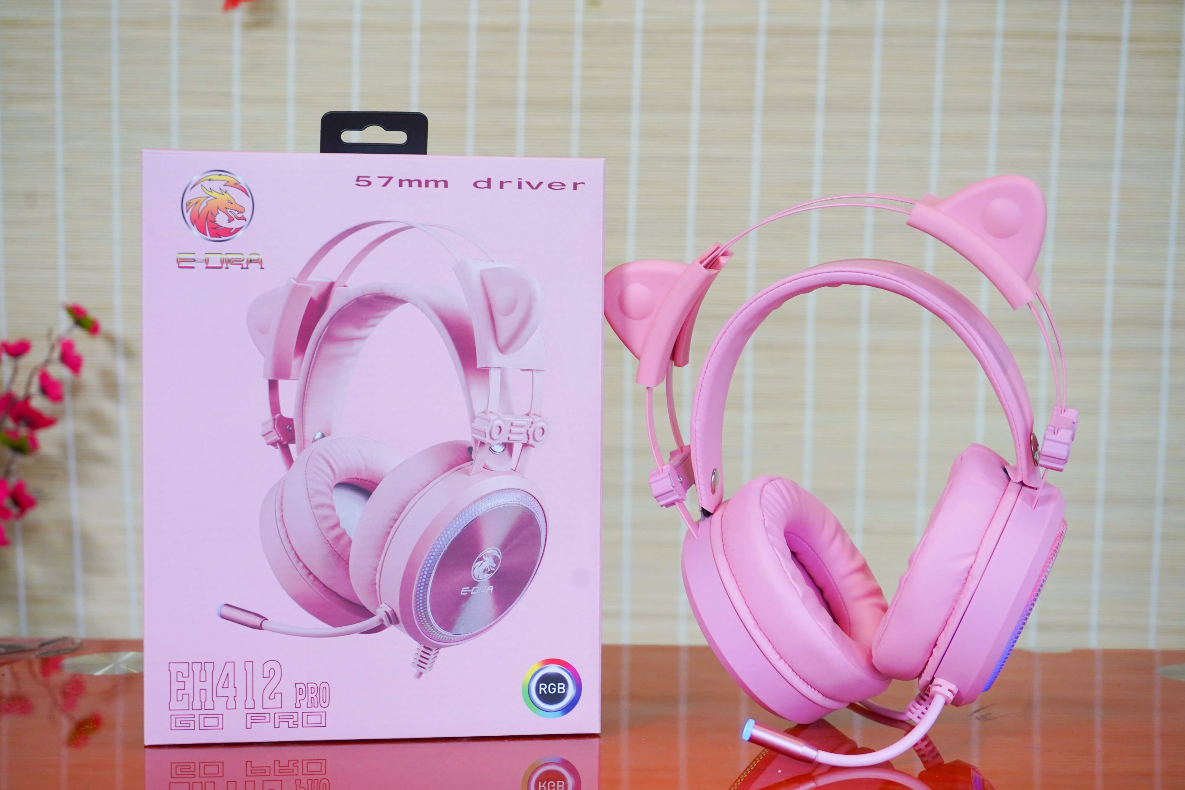 Tai nghe E-Dra EH412 Pro Pink led RGB, âm thanh 7.1