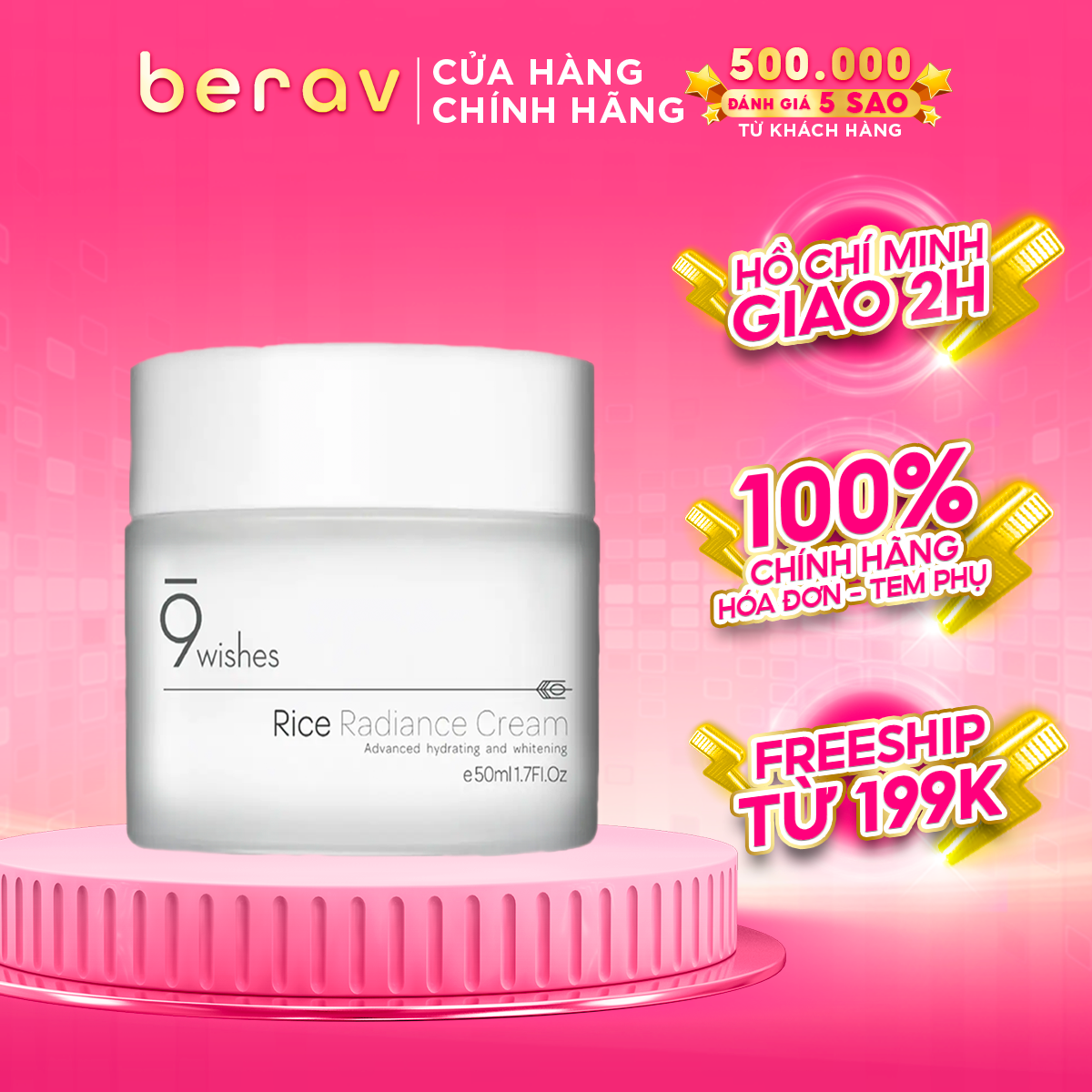 Kem dưỡng ẩm trắng da chiết xuất gạo 9Wishes Rice Radiance Cream 50ml