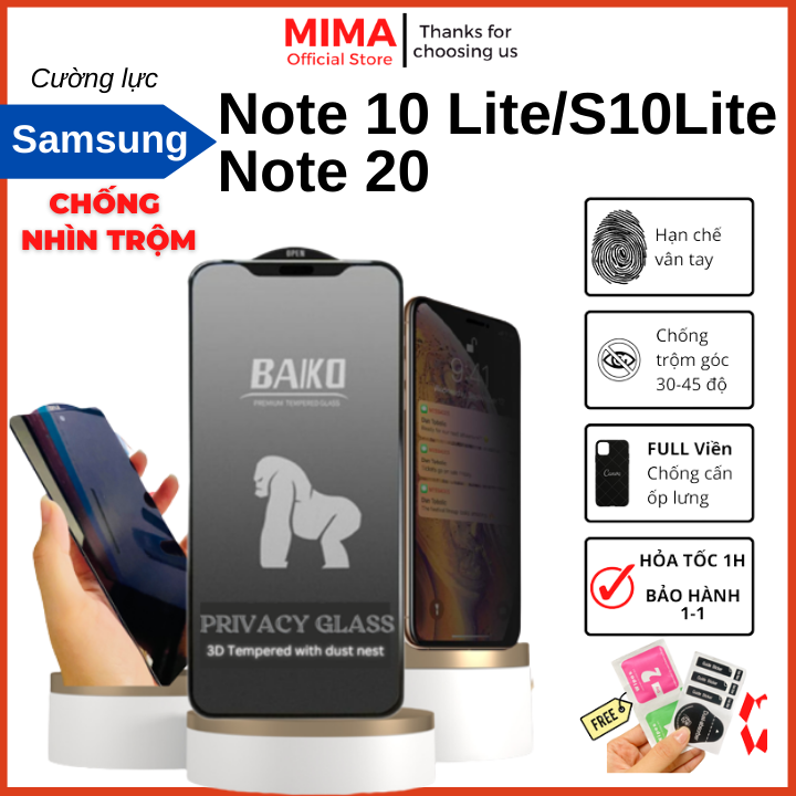 Kính cường lực Chống Nhìn Trộm BAIKO Note 10 Lite, S10 Lite, Note 20 Full màn hình Cảm ứng siêu mượt hạn chế bám vân tay mồ hôi khoét lỗ camera, dán cường lực màn hình điện thoại miếng dán bảo vệ màn hình samsung
