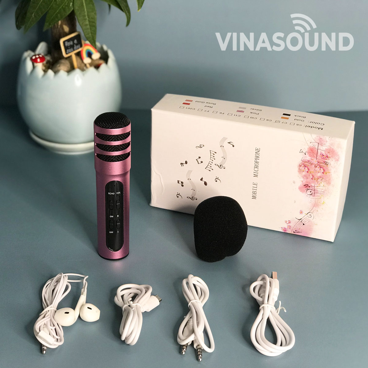 Micro C7  Thu Âm Hát Karaoke Livestream trên điện thoại 3 in 1 màu