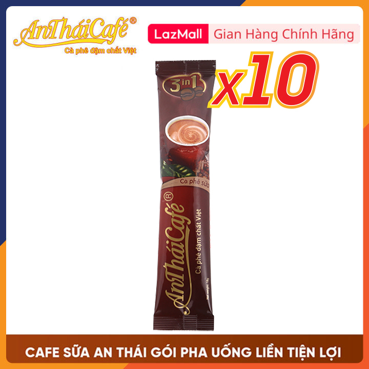Combo 10 gói cà phê sữa 3in1 An Thái, vị đắng đậm và ít béo không trộn hương liệu Gói 18gr - AnTháiCafé
